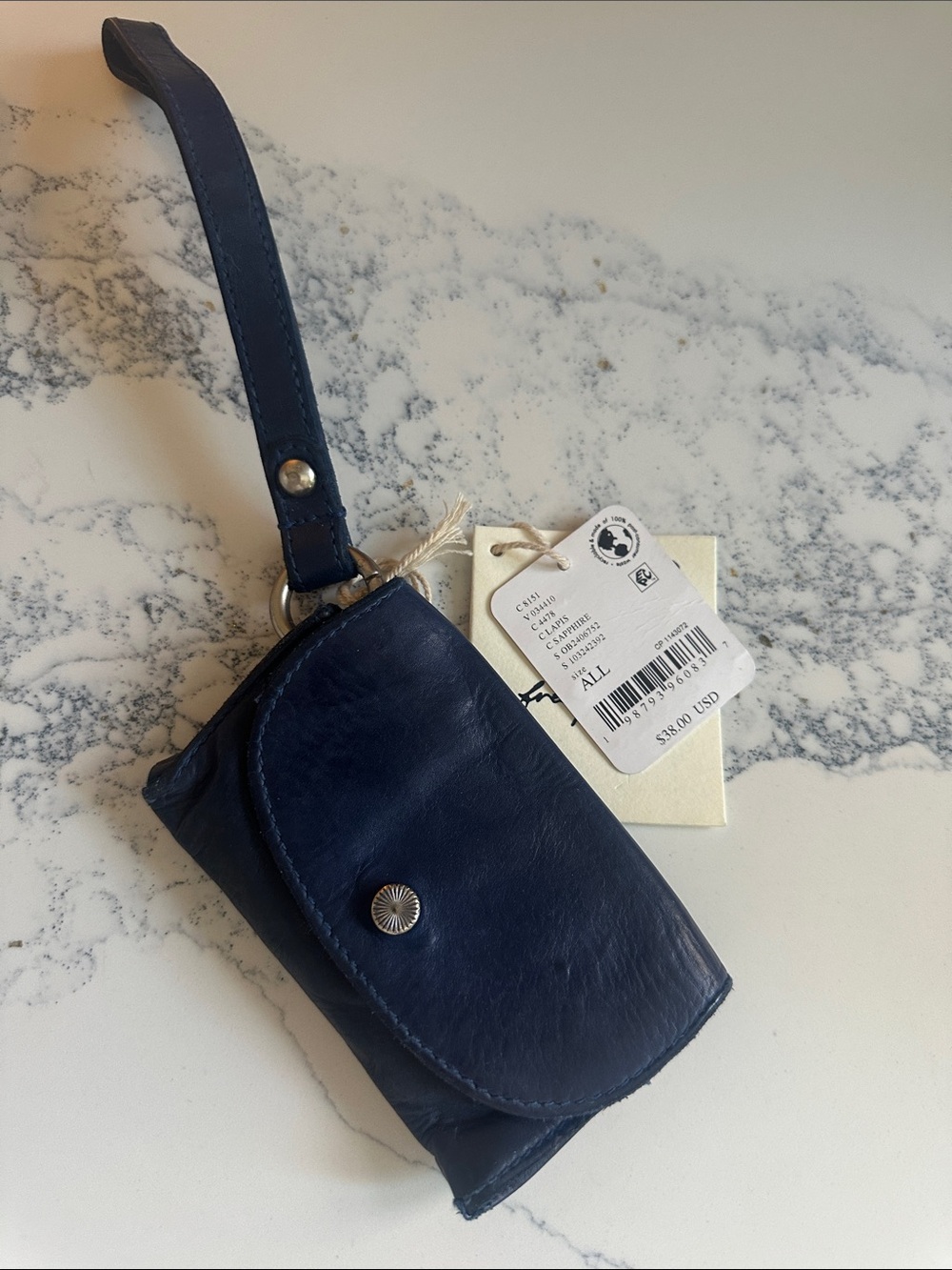 Free People Navy Leather Wristlet Clutch